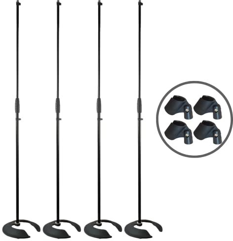 4x Thor MS002 Round Base Microphone Stackable Stand Black Retro Mic Stand