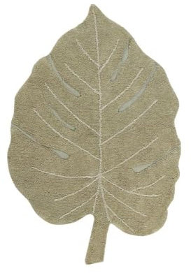 Lorena Canals Maschinenwaschbarer Teppich Monstera Olive 100% natürliche Baumwolle -Grün, Natural, Gelb- 120x180cm