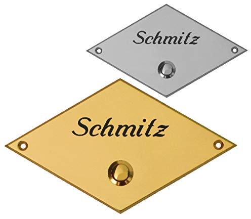 Bauhausstil-Messing oder Aluminium-Namensschild-Türklingel-Klingel-Klingelplatte-160 x 100 2 mm-Verschraubung von vorne-Ohne oder mit Gravur (201K Mess.pol. mit 2 Zeilen Gravur)