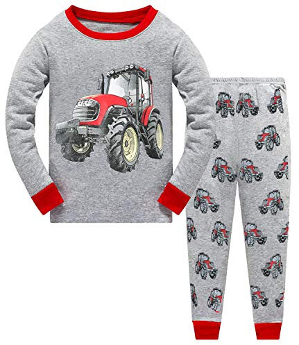 Little Hand Schlafanzug Jungen Langarm Zweiteiliger Baumwolle Kinder Nachtwäsche Dinosaurier Bagger Feuerwehrauto Zug 92 98 104 110 116 122 (98, Traktor)