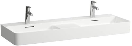 LAUFEN VAL Doppelwaschtisch, 1 Hahnloch, mit Überlauf, 1200x420mm, semi-trockener Bereich mittig, H8142820001041, Farbe: Weiß