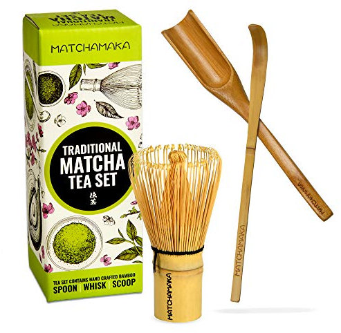 MATCHAMAKA Matcha Whisk Tea Set - Japanese Matcha Whisk (Chasen), Traditional Scoop (Chashaku), Tea Spoon - The Perfect Matcha Green Tea Ceremony Set - Traditional Matcha KIT