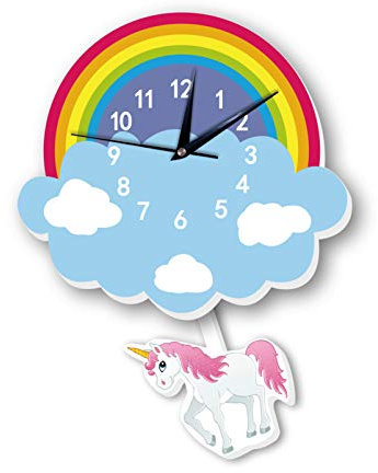 SWECOMZE Regenbogen-Einhorn Kinder Wanduhr, Uhr ohne Tickgeräusche, Cute Kreativität Kinderuhr Dekoriertes Kinderzimmer Wohnzimmer