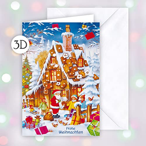 KE - Exklusive 3D Weihnachtskarte mit Umschlag, DIN B6 Format - Hochwertige, einzigartige Weihnachtsgrußkarte mit 3D Effekt