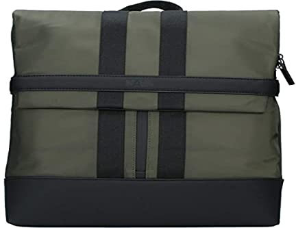 NAVA DESIGN - Zaino Organizzato Chiuso con Patella - Linea Uniform, con Porta PC e Schermatura RFID, Colore Nero/Verde Oliva - Dimensioni 43 x 33 x 11 cm