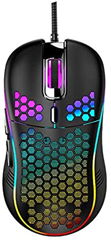 Techsea Honeycomb Wired Gaming Mouse with RGB On/Off Switch, 7200 Adjustable DPI, Ergonomic Lightweight Design & High Precision Sensor for PC/Mac Gamers (Black)