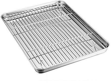 Bräter mit Rost aus Edelstahl Backblech mit Abtropfgitter Wird für die Zubereitung von Grills Kuchen und Pizzen verwendet (Size : 50 * 35 * 3cm)
