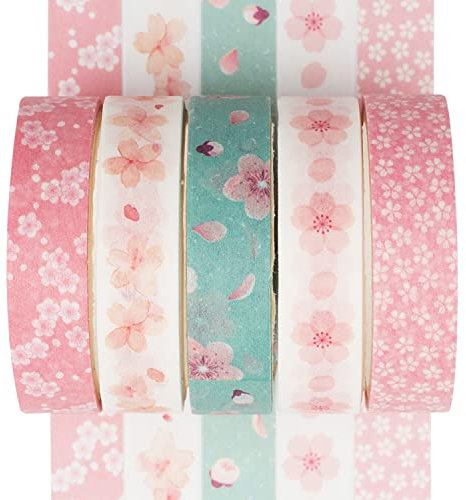 YUBX 5 Rollen Washi Tape Set Kreative Basic Dünn Dekorative Bänder für Kunst, DIY Handwerk, Bullet Journals, Planer, Scrapbooking, Verpackung (Sakura)