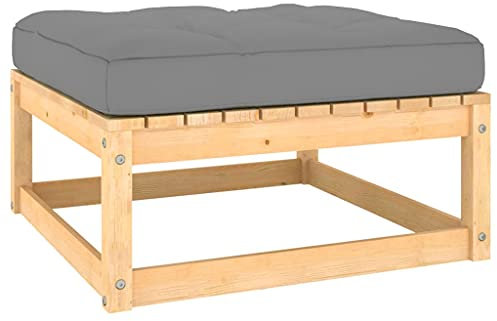 vidaXL Garten Fußhocker mit Kissen, Modular Gartenmöbel Lounge, Sitzhocker Hocker für Garten Terrasse Balkon, Holzhocker Gartenhocker, Massivholz Kiefer
