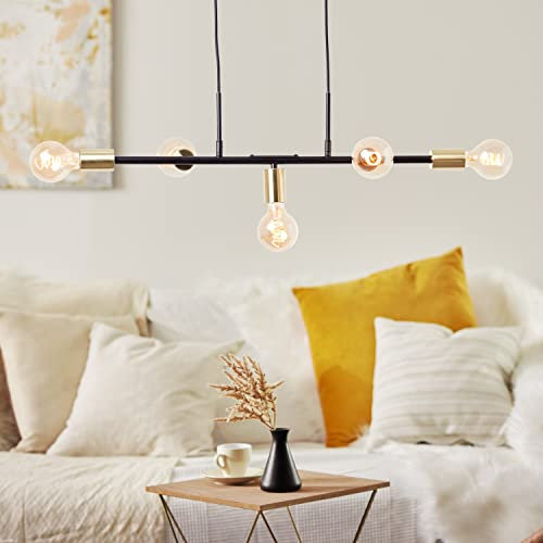 Brilliant Lampe Skylab Pendelleuchte 5flg schwarz matt/messing gebürstet gold 5x A60, E27, 52 W