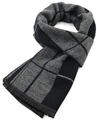 Durio Schal Herren Warm und Weiche Winterschal Herrenschal Gestrickt Plaid Winter Lange Schals XY639-Grau Schwarz Einheitsgröße