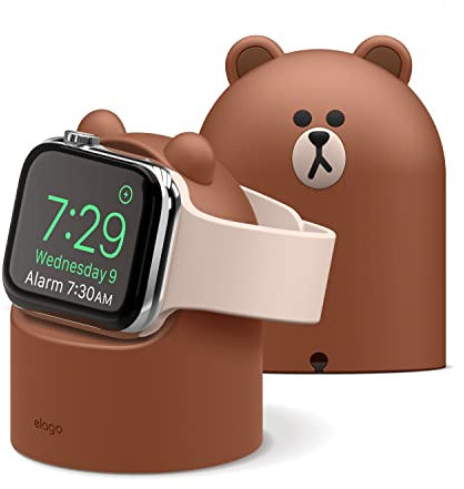 elago | LINE Friends W2 Supporto di Ricarica Stand Compatibile con Apple Watch Serie 10/9/8/7/6/5/4/3/2/1/Ultra 2/Ultra/SE 2/SE (49mm 46mm 45mm 44mm 42mm 41mm 40mm 38mm), Modalità Comodino (BROWN)