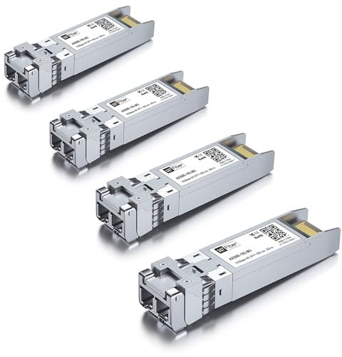 4 Stück,10G Multimode SFP+ LC Modul, 10GBase-SR Fiber Transceiver für Cisco SFP-10G-SR, Meraki MA-SFP-10GB-SR, Ubiquiti UniFi UF-MM-10G, Mikrotik, Netgear and More (MMF,850nm,300m,DDM)