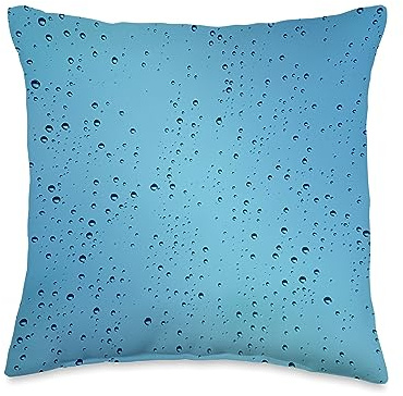 Rain Raindrops and Window Water Drops in Blue Color Throw Pillow