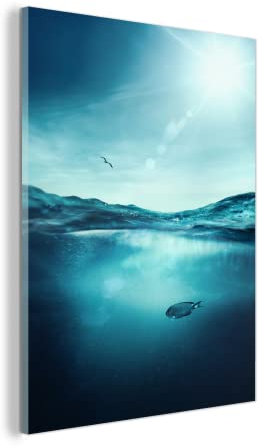 MuchoWow Glasbild Glasfoto Wandbild Bilder Deko 90x120 cm Meer - Fisch - Blau
