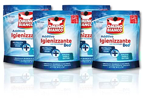 Omino Bianco - Additivo Lavatrice Igienizzante Idrocaps, Capsule Idrosolubili per Bucato, Tecnologia Deo+, Contro Batteri e Cattivi Odori, 10 Caps x 4 Confezioni