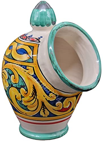 Sicilia Bedda - SALIERA IN CERAMICA SICILIANA - Prodotto Realizzato Interamente a Mano - Altezza 25 Cm (Maioliche Tradizionali)