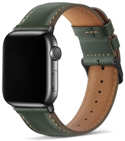 Tasikar Lederarmband Kompatibel mit Apple Watch Armband 49mm 46mm 45mm 44mm 42mm Premium Echte Leder Ersatzarmband Kompatibel mit Apple Watch Ultra SE Series10 9 8 7 6 5 4 3 2 1, grün