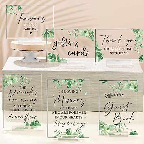 Lot de 6 panneaux de réception de mariage en acrylique transparent avec support rustique pour cérémonie de mariage, réception (style élégant)