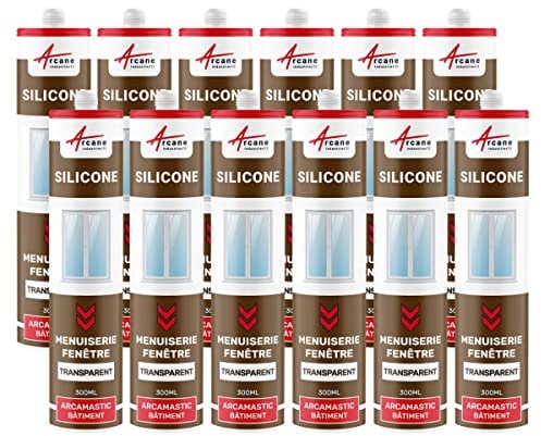 Mastic silicone, fenêtre, menuiserie, étanchéité - 300 ml x 12 Transparent - ARCANE INDUSTRIES