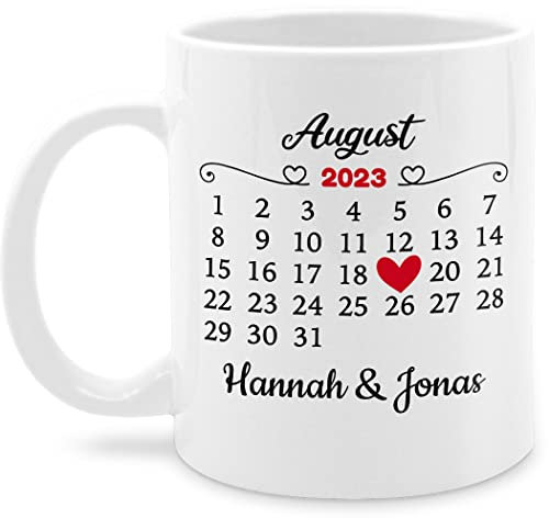 Tasse Tassen 325ml - Valentinstag Partner Freund & Freundin - Valentinstag-Geschenk für Sie und Ihn | Personalisiert mit Namen und Datum für Paare - 325 ml - Weiß - ehepaar partnertassen