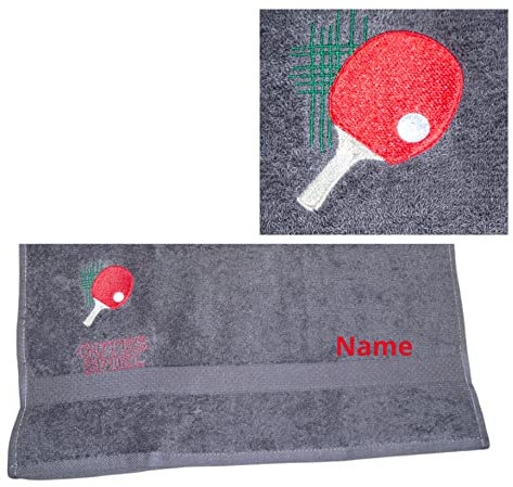 Handmade Handtuch 50 x 90 cm Tischtennis Ping Pong bestickt Wunschtext Name Geschenk Wunschfarbe