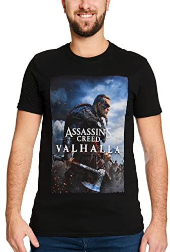Elbenwald Assassins Creed Valhalla T-Shirt mit Eivor Motiv für Herren Damen Unisex Baumwolle schwarz - M
