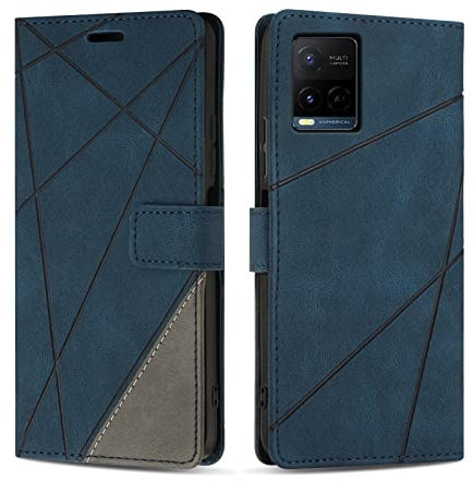 SONWO Coque pour Vivo Y21, Protection Housse Etui en Cuir PU Portefeuille Livre pour Vivo Y21, Emplacements Cartes, Fonction Support, Bleu