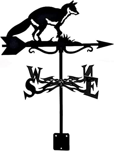 AMITVA Girouette en métal avec silhouette de renard - Indicateur de direction du vent - Outil de mesure avec support de montage - Support de toit de cour - Utilisation facile