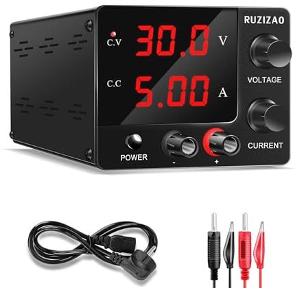 RUZIZAO Labornetzteil 30V 5A, Labornetzgerät mit 3 Stelliger LED Anzeige, Einstellbares Schaltnetzteil Upgrade Geberknopf, Mini Labornetzteil Regelbar