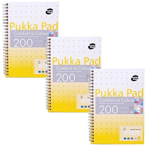 Pukka Pad, Irlen Jotta Pad A5 Notebook 3-Pack – Wire Bound Notepad 200 Pages of 80GSM Coloured FSC Certified Lined Paper – Designed for Visual Perception Difficulties – 21 x 14.8cm, Gold