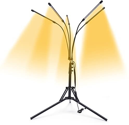 panfudongk Pflanzenlampe LED Vollspektrum 5 Rohre | Grow Light | Pflanzenlicht | Einstellbarer Ständer | Vollspektrum | led Grow Lampe | Pflanzen Lampe