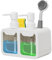 Distributeur de Liquide Vaisselle pour la Cuisine, Distributeur de Savon Liquide Hands et Dishes, Porte-éponge et Support de Brosse 3 en 1, Organiseur de Plan de Travail pour évier de Cuisine, Blanc