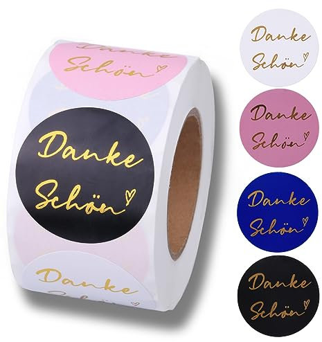 500 Stück Danke Aufkleber, 4 Muster 3.8CM Vielen Danke Aufkleber, Danke Sticker Dankeschön Etiketten für Hochzeit Geburtstag Dankeskarten Einladungen Grußkarten