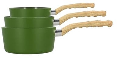 MENASTYL - Set de 3 casseroles Colorama olive - Casserole 16/18 et 20 cm - En aluminium - Revêtement antiadhésif en céramique - Tous feux dont induction