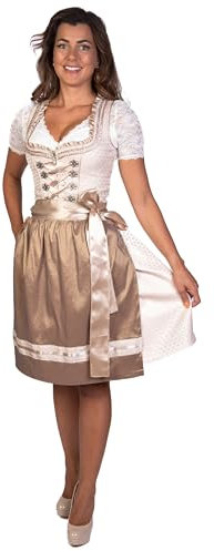 Trachtl-Vicky Dirndl Trachtenkleid Damen 2:TLG Set Dirndl und Schürze in Grau/Rose und Cremeweiss/Gold (34, Cremeweiss/Gold)