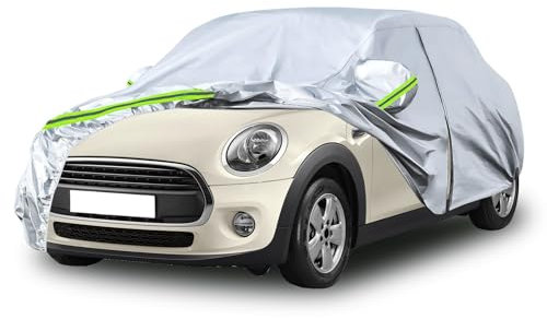 Autoabdeckung Wasserdicht Passend für Mini Cooper 3 Türer 2000-2024, Silber Vollgarage Autoplane mit Reißverschlusstür für Schnee, Regen, Allwetterschutz