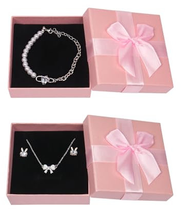 Qaziuy 9 x 9 x 3cm Schmuck Geschenkbox, 2 Stück Klein Mit Deckel für Kette, Ohrringe, Armband, Ring - Schmuck Verpackung für Geschenk