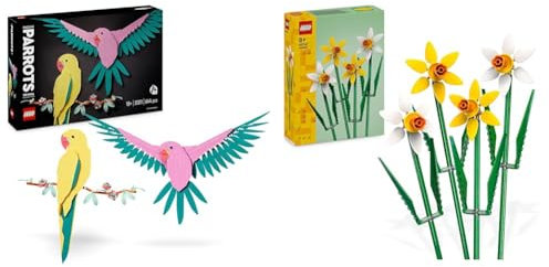 LEGO 31211 Art Die Fauna Kollektion – Aras, Wandbild mit Tiermotiv fürs Wohnzimmer oder Büro & 40747 Creator Narzissen, Künstliches Blumen-Set für Kinder, präsentiere diesen Blumenstrauß