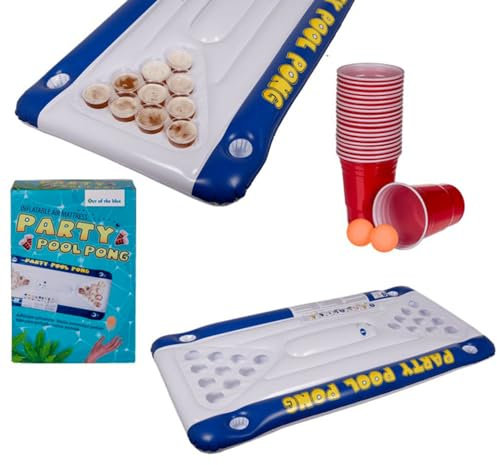 Pool Pong Game: Aufblasbares Beer-Pong-Set für Pool, Tisch und Zubehör, 20 Kunststoffbecher und 2 Wasser-Tischtennisbälle, Luftmatratze, Pool, Party, Sommer- und Outdoor-Spiel