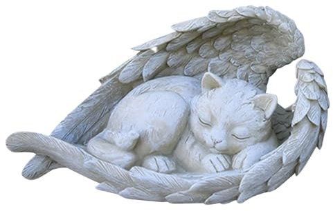 Hperu Cat Memorial Geschenke, Katzengeltatue süße realistische Harz dekorative Katzengedenkstatue für Tombstone Garden 9.4x5.2x4.7in Cat Memorial Geschenke für den Verlust von Katze