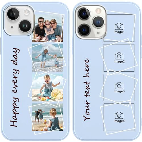 Personalisierte Handyhülle für iPhone 15,Personalisiert Hülle mit Eigenem Foto Bedrucken Bild Text Selbst Gestaltet Schutzhülle, Blau Silikon Stoßfest Individuelle Custom Case