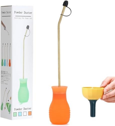 DustFlux Diatomaceous Earth Duster, Powder Duster Kit with Long Copper Tube & Folding Funnel, Indoor/Outdoor Silicone Sprayer Heavy Duty Bulb Applicator for Home, Garden and Agricultural Use - Orange
