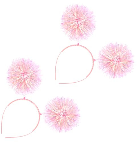 COMNICO 3 Stück Pom-Pom Stirnband Glänzend Modisch Geburtstags-Stirnband Glitzernd Flauschig Ball-Haarreifen Antennen Stirnbänder für Weihnachten Rave, Cosplay, lustiges Hut-Zubehör(Rosa)