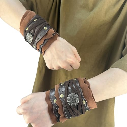 HiiFeuer Mittelalterliche Wildleder-Armstulpen, Renaissance Kunstpelz Armschienen, Wikinger Handgelenkband Bogenschießen Armschützer Ritterstulpen