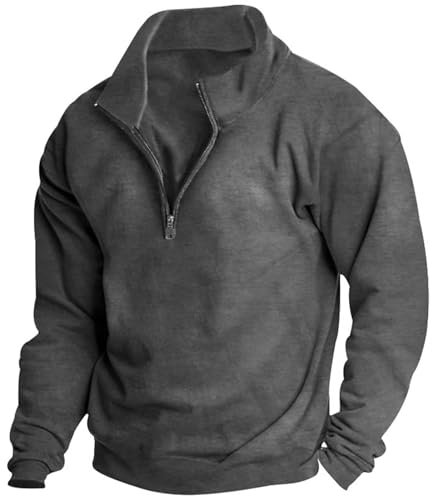 UHouse Sweatshirt Herren Freizeit Sweatshirts Sport Pullover mit Reißverschluss Herbst Arbeitspullover mit Stehkragen Pulli Warm Pullunder Outdoor Sweater Dunkelgrau L