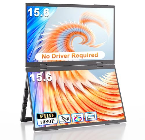 COOLHOOD Moniteur Double Portable 15,6, Ecran Portable pour Laptop avec Trous VESA, Angle d'affichage/Support réglable pour Laptop PC (Mac Windows)