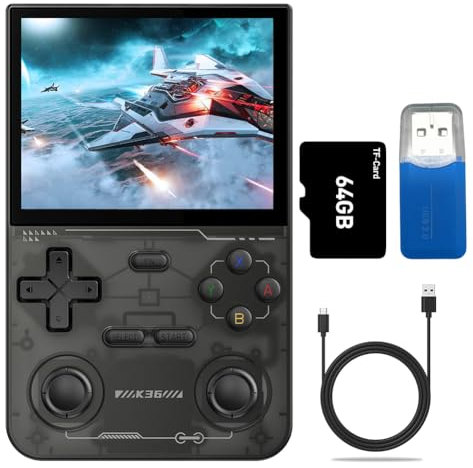 JUCHRZEY K36 Reproductor de Juegos portátil Joystick Dual Pantalla IPS de 3,5 Pulgadas Consola de Videojuegos portátil 40+ emuladores 16000+ Videojuegos Batería de 3500 MAh para emulador PSP
