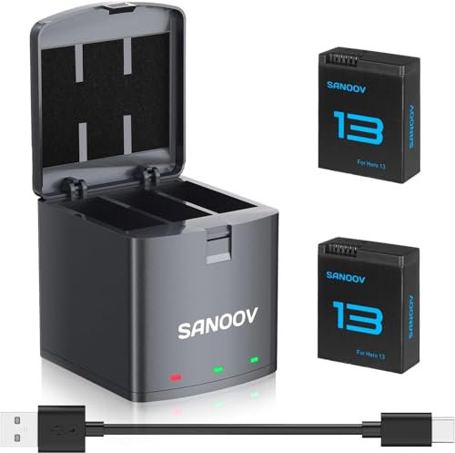 SANOOV Hero 13 Kit caricabatteria 2X 2100mAh batteria e tipo C caricabatteria a 3 canali per Hero 13 Black (completamente compatibile con l'originale)