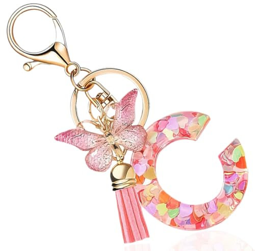 NJCXOLA Initiale Letter Keychains Porte Clé Lettre C,Alphabet Initial Keyring Pendentif,rose